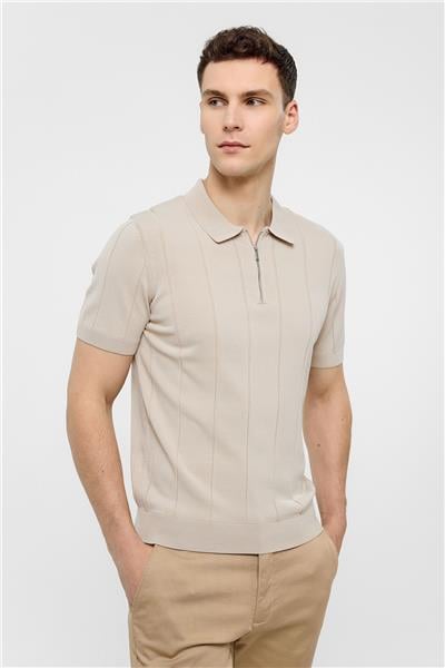 Bej Regular Fit Polo Yaka Triko Tişört