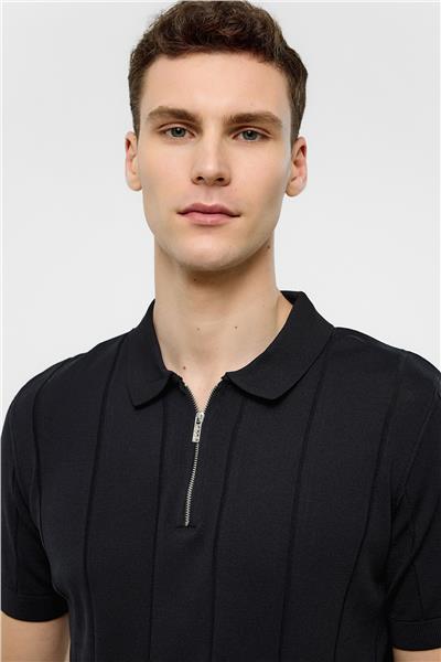 Siyah Regular Fit Polo Yaka Triko Tişört