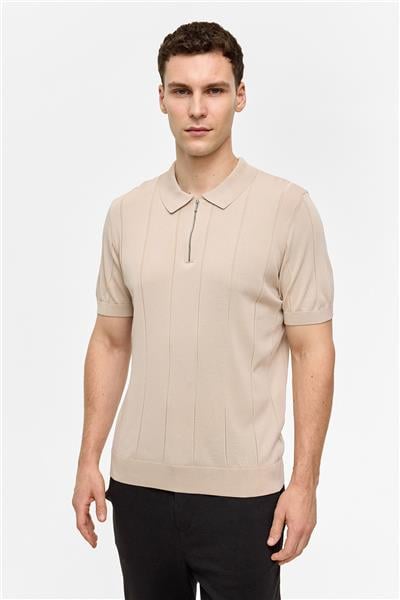 Bej Regular Fit Polo Yaka Tişört