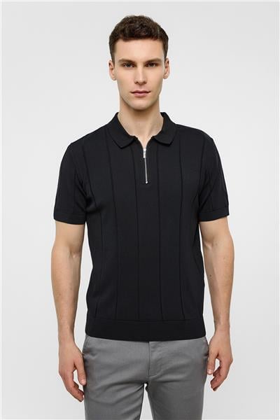 Siyah Regular Fit Polo Yaka Triko Tişört