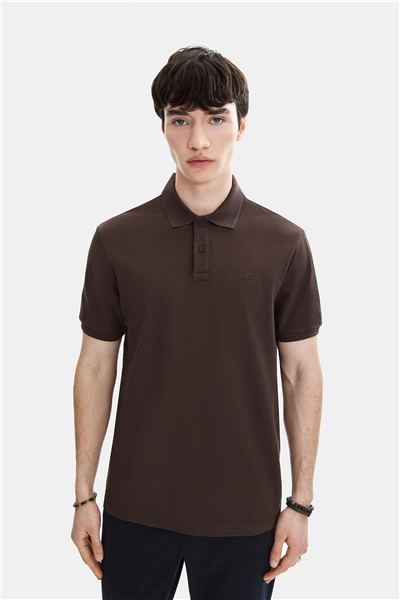 Kahve Regular Fit Örme Polo Yaka Tişört