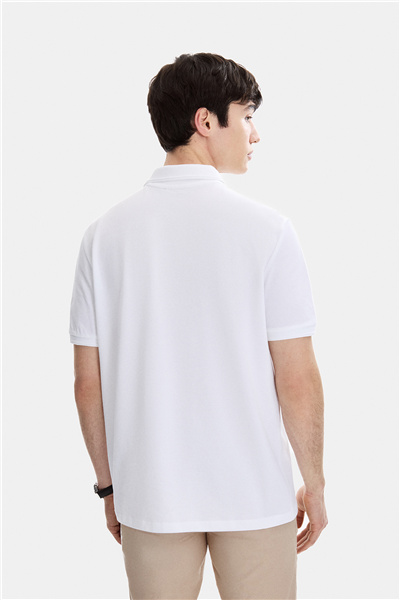 Beyaz Regular Fit Örme Polo Yaka Tişört