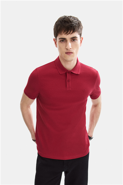 Bordo Regular Fit Örme Polo Yaka Tişört