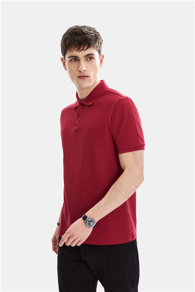 Bordo Regular Fit Örme Polo Yaka Tişört