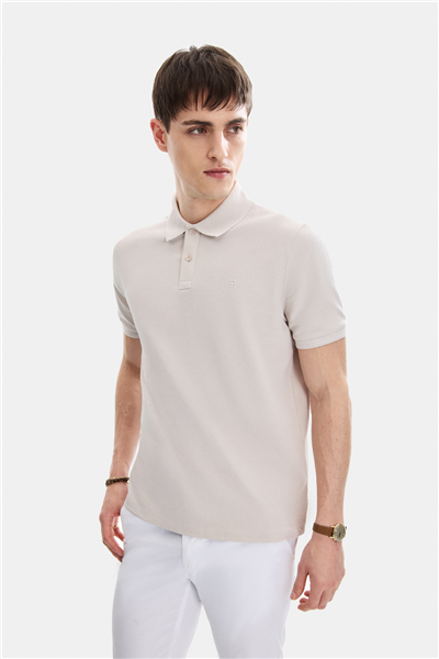 Bej Regular Fit Örme Polo Yaka Tişört