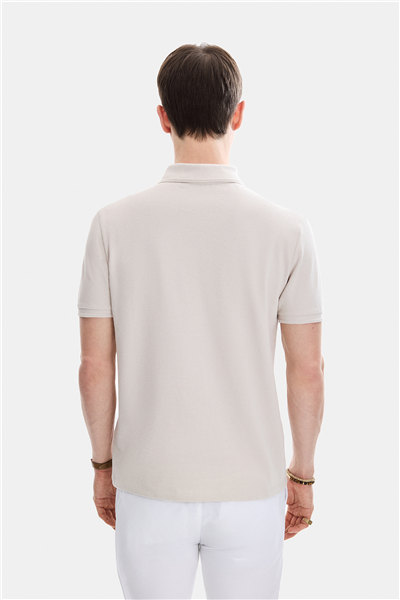 Bej Regular Fit Örme Polo Yaka Tişört