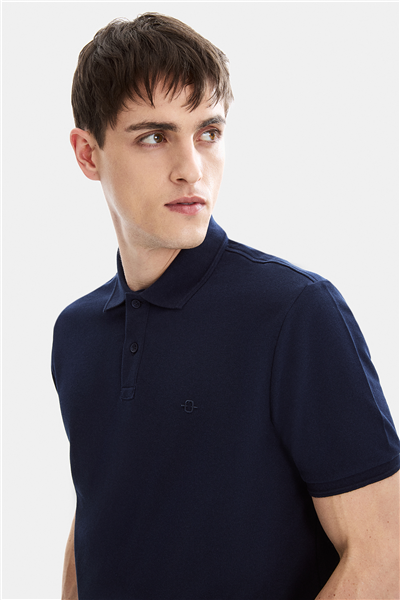 Koyu Lacivert Regular Fit Örme Polo Yaka Tişört