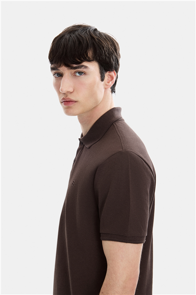 Kahve Regular Fit Örme Polo Yaka Tişört