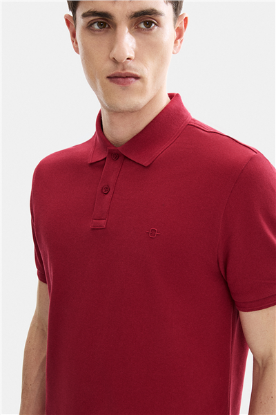 Bordo Regular Fit Örme Polo Yaka Tişört