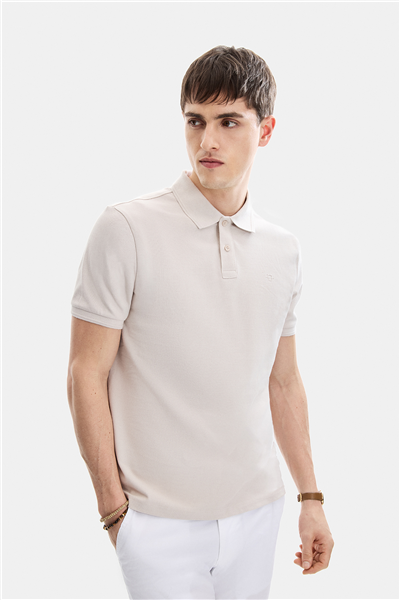 Bej Regular Fit Örme Polo Yaka Tişört