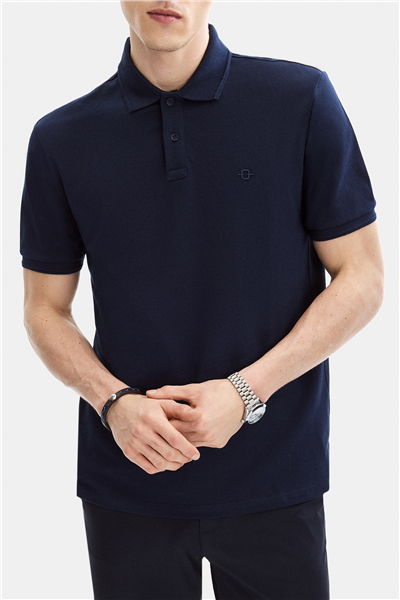 Koyu Lacivert Regular Fit Örme Polo Yaka Tişört