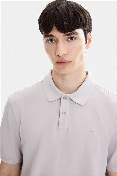 Açık Gri Regular Fit Örme Polo Yaka Tişört