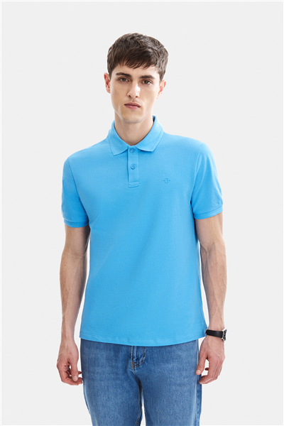 Gök Mavi Regular Fit Örme Polo YakaTişört
