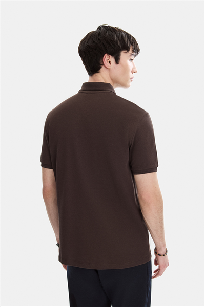 Kahve Regular Fit Örme Polo Yaka Tişört