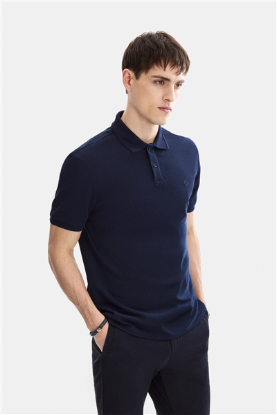 Koyu Lacivert Regular Fit Örme Polo Yaka Tişört