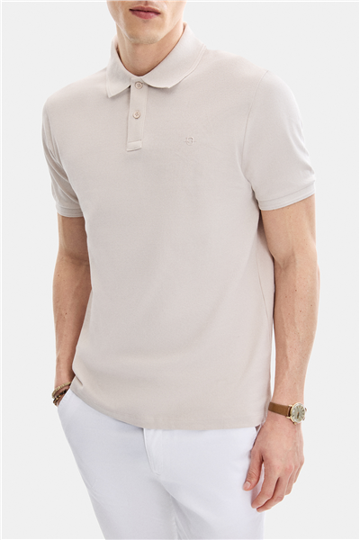 Bej Regular Fit Örme Polo Yaka Tişört
