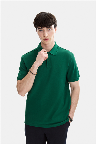 Yeşil Regular Fit Örme Polo Yaka Tişört