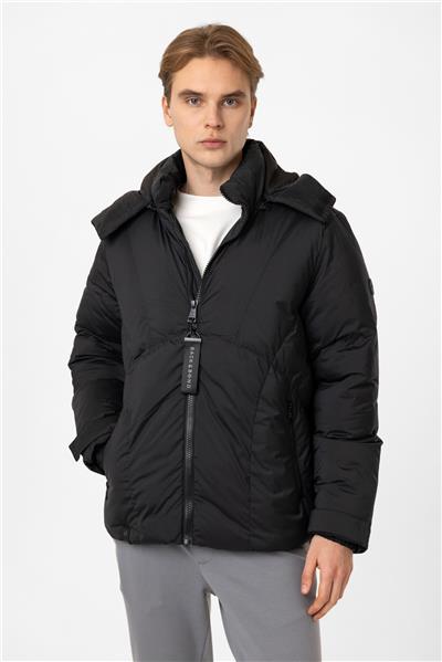 Siyah Regular Fit Kapüşonlu Puffer Mont