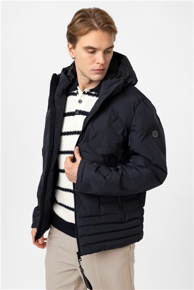 Lacivert Regular Fit Kapüşonlu Puffer Mont