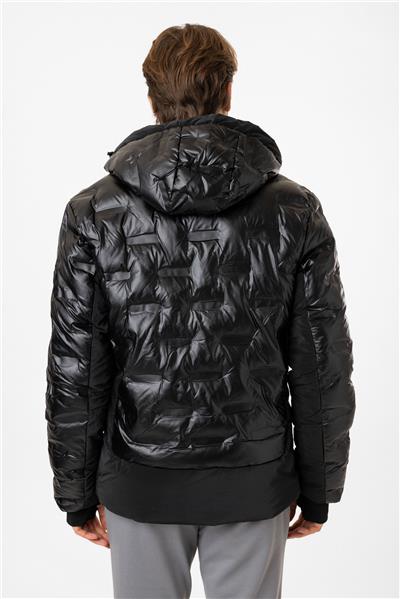 Siyah Regular Fit Kapüşonlu Puffer Mont