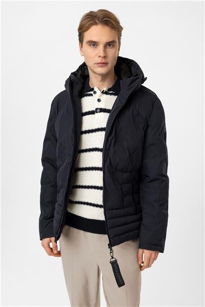 Lacivert Regular Fit Kapüşonlu Puffer Mont