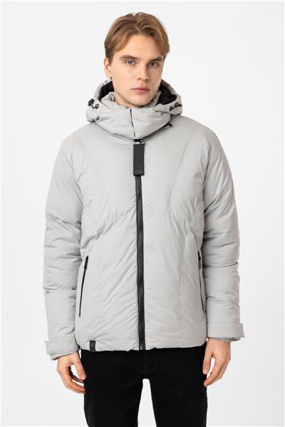 Açık Gri Regular Fit Kapüşonlu Puffer Mont