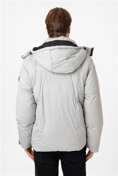 Açık Gri Regular Fit Kapüşonlu Puffer Mont