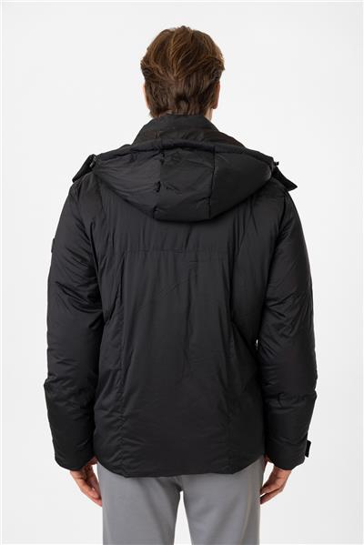 Siyah Regular Fit Kapüşonlu Puffer Mont
