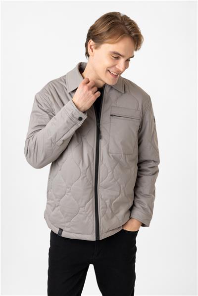 Gri Regular Fit Gömlek Yaka Puffer Mont