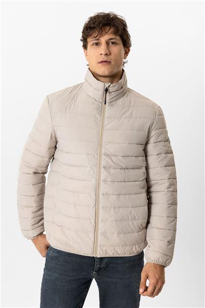 Bej Regular Fit Dik Yaka Puffer Şişme Mont
