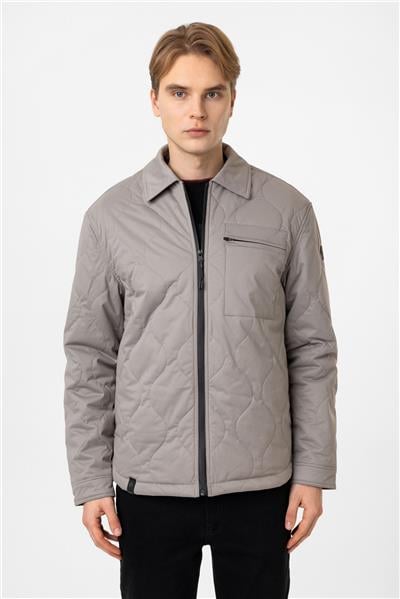 Gri Regular Fit Gömlek Yaka Puffer Mont