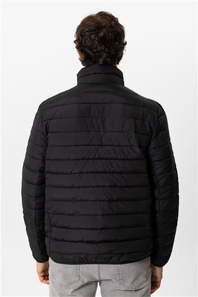 Siyah Regular Fit Dik Yaka Puffer Şişme Mont