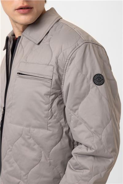 Gri Regular Fit Gömlek Yaka Puffer Mont