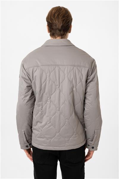 Gri Regular Fit Gömlek Yaka Puffer Mont