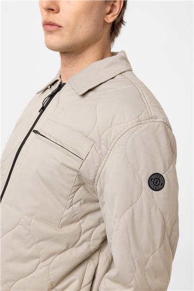Bej Regular Fit Gömlek Yaka Puffer Mont