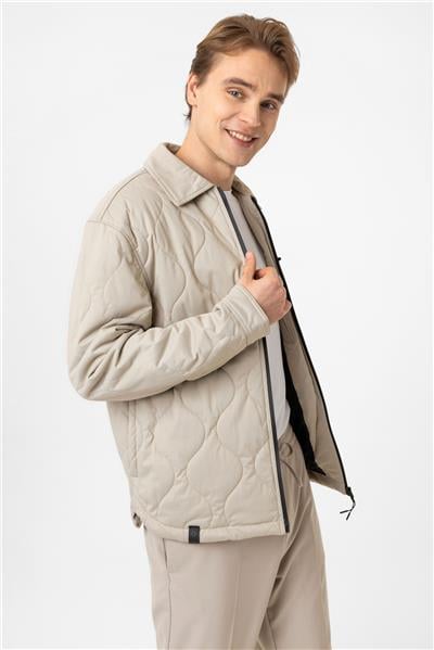 Bej Regular Fit Gömlek Yaka Puffer Mont