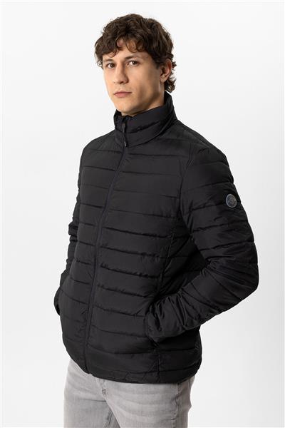 Siyah Regular Fit Dik Yaka Puffer Şişme Mont