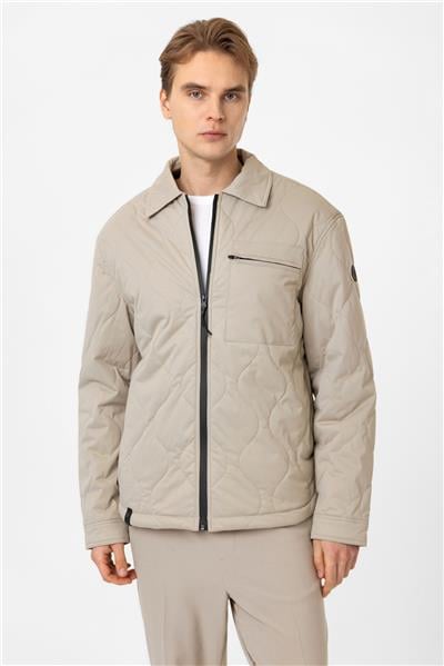 Bej Regular Fit Gömlek Yaka Puffer Mont