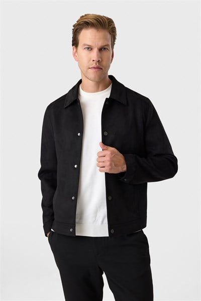 Regular Fit Siyah Süet Mont
