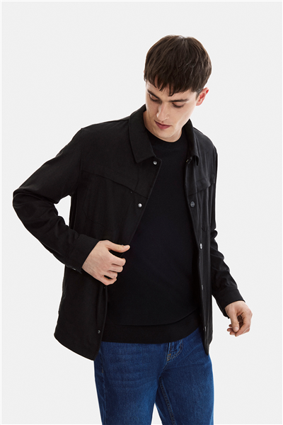 Siyah Regular Fit Süet Ceket