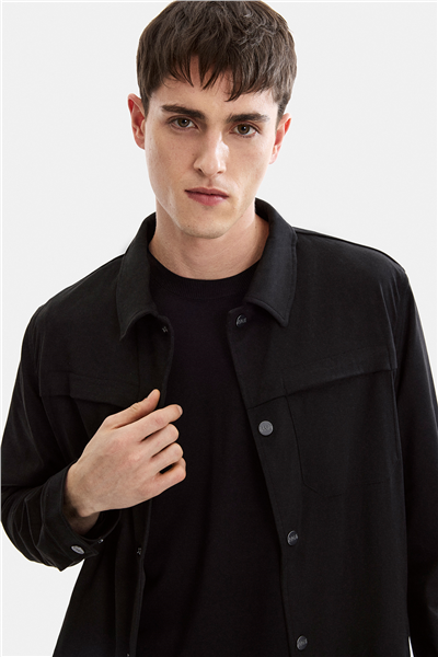 Siyah Regular Fit Süet Ceket