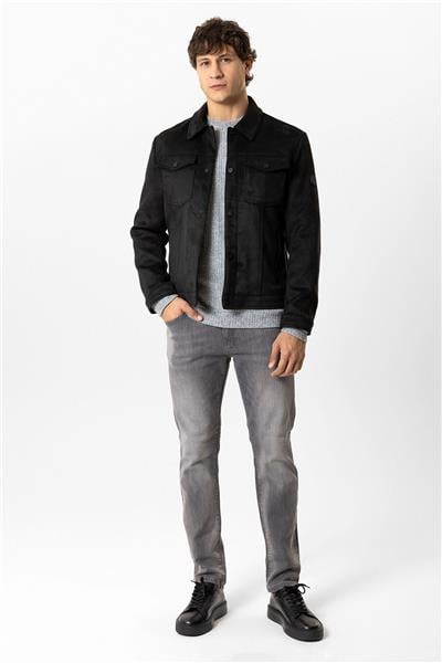 Siyah Regular Fit Gömlek Yaka Süet Ceket