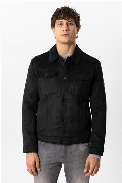 Siyah Regular Fit Gömlek Yaka Süet Ceket