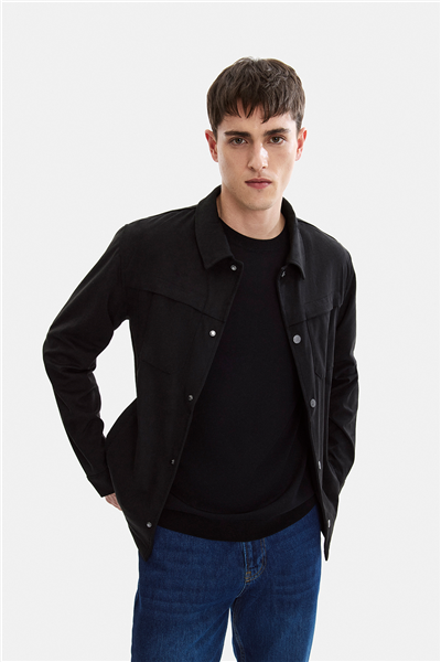 Siyah Regular Fit Süet Ceket