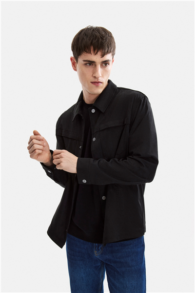 Siyah Regular Fit Süet Ceket