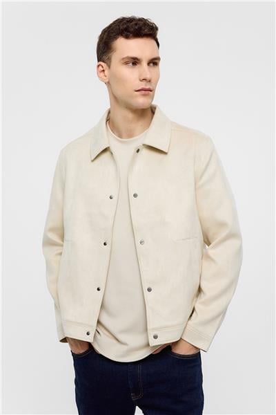 Ekru Regular Fit Süet Ceket Mont