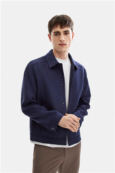 Lacivert Regular Fit Süet Mont