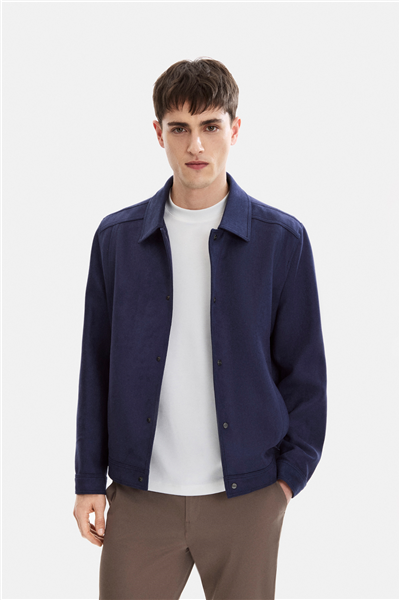 Lacivert Regular Fit Süet Mont