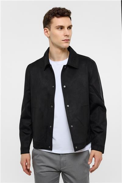Siyah Regular Fit Süet Ceket Mont