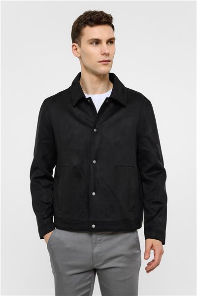 Siyah Regular Fit Süet Ceket Mont